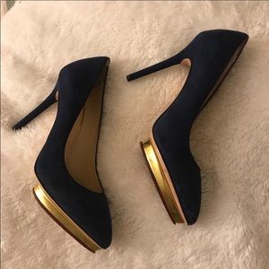 Charlotte Olympia Navy suede pumps